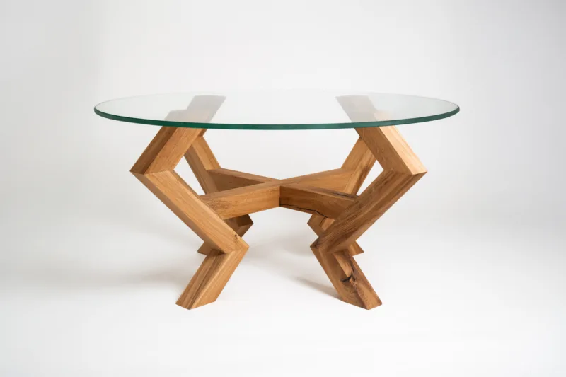 Konferenční stůl - Bon Verto - Deska Glase Cir 80cm - pohled z boku