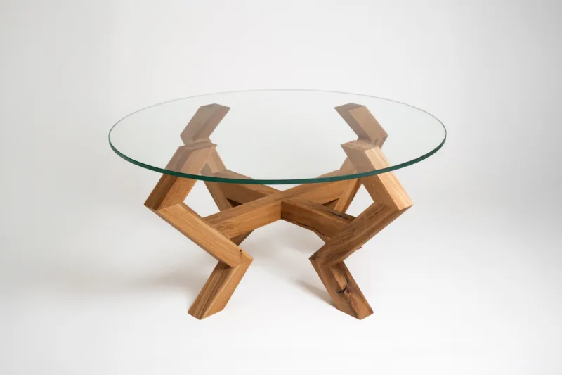 Konferenční stůl - Bon Verto - Deska Glase Cir 80cm - pohled ze strany