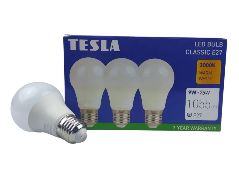 LED žárovka Tesla BULB E27 - Balení 3ks - 9W, teplá bílá - žárovka s krabičkou