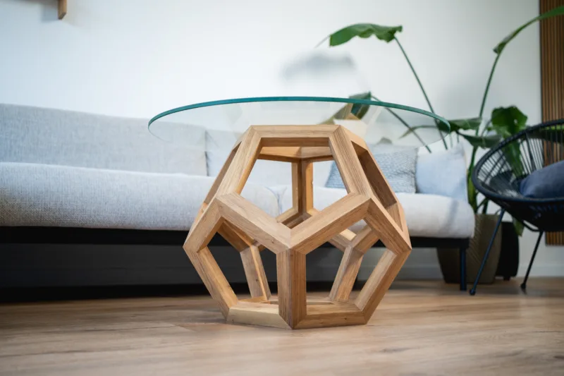 Konferenční stůl Bon Lioro z masivního dubu se skleněnou deskou Glase Cir podhled